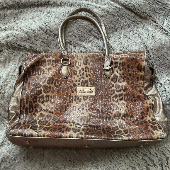 Terrida Women’s Hand/Shoulder Bag Animal Leopard Print Genuine Leather Italy - Picture 1 of 7